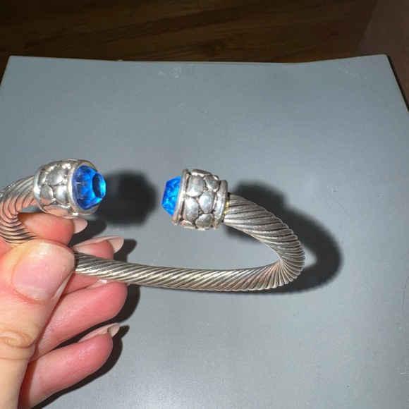 Sterling silver around 28g Silver and Blue Men's Bracelet - Picture 3 of 3